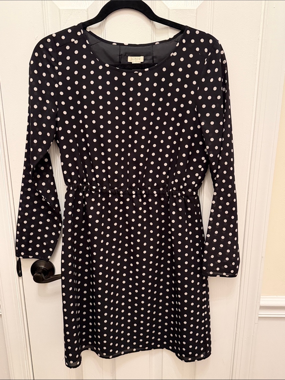 J. Crew Black Dress with Cream Polka Dots — Long Sleeve